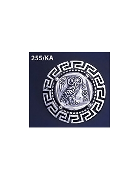 255/KA Greek Owl of wisdom brooch with Greek key pattern