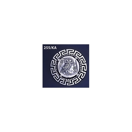 255/KA Greek Owl of wisdom brooch with Greek key pattern