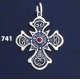 741  Double Sided Orthodox/Byzantine Baptism Silver Cross With Ruby & Emerald