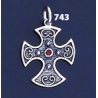 743 Double Sided Orthodox/Byzantine Baptism Silver Cross With Ruby & Emerald