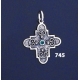 745 Double Sided Orthodox/Byzantine Baptism Silver Cross With Ruby & Emerald