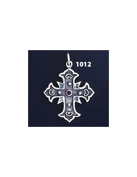 1012 Double Sided Orthodox/Byzantine Baptism Silver Cross With Ruby & Emerald