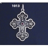 1013 Double Sided Orthodox/Byzantine Baptism Silver Cross With Ruby & Emerald