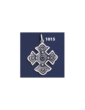 1015 Double Sided Orthodox/Byzantine Baptism Silver Cross With Ruby & Emerald