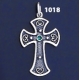 1018 Double Sided Orthodox/Byzantine Baptism Silver Cross With Ruby & Emerald