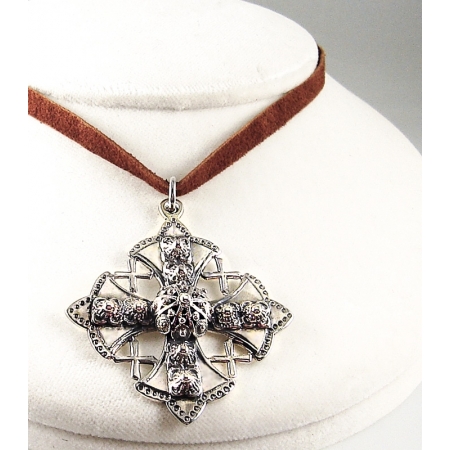 63 Large ornate Greek Orthodox Byzantine cross from Sterling Silver