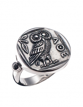 185 Owl of Wisdom sterling silver greek coin owl ring