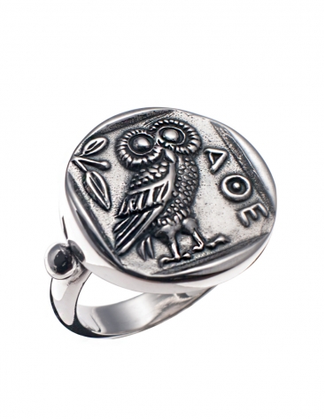 185 Owl of Wisdom sterling silver greek coin owl ring