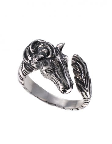 75S Sterling Silver Horse sculpture figurine ring (spiral shank)