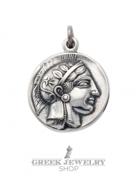 271 Silver ancient Greek coin pendant reproduction with goddess Athena