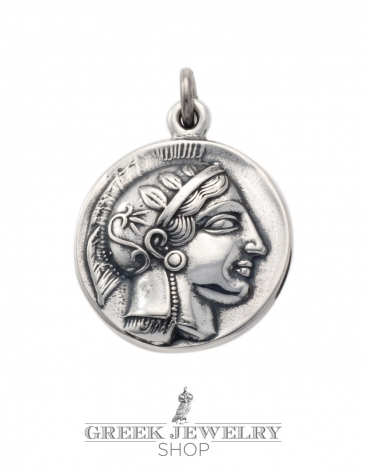 271 Silver ancient Greek coin pendant reproduction with goddess Athena