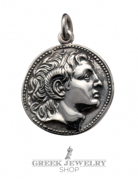 Silver coin pendant of Alexander the Great. Beautiful ancient coin reproduction from Greek Jewelry shop