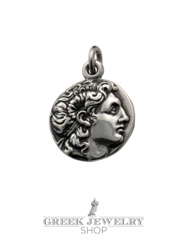 Alexander the Great portrait coin (Lysimachos). Greek coin pendant in silver