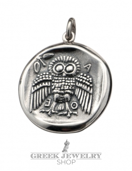 Sterling silver Athena and Owl of wisdom coin pendant. An ancient greek coin jewelry reproduction 273 