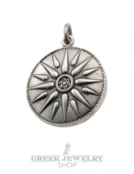 Macedonia Star/Sun/Starburst pendant in solid sterling silver - Large