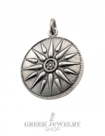 Macedonia Star/Sun/Starburst pendant in solid sterling silver - Large