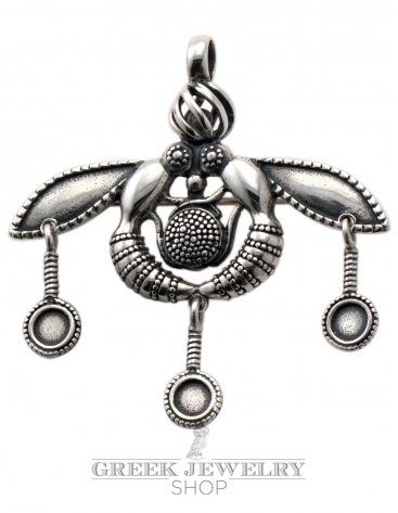 Malia bees silver pendant & brooch extra large - Minoan jewellery