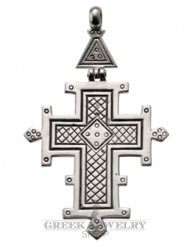 151 Large Hinged Byzantine museum Cross pendant With Geometric Carving (XL) from silver