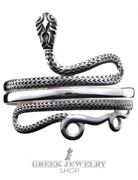 Snake goddess bracelet. Silver serpent armlet by GreekJewelryShop.com
