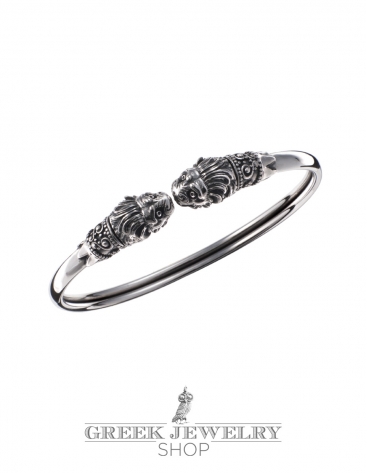 Sterling silver Lion torc bracelet hand-made lion cuff