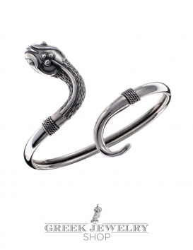Single headed ornate sterling silver snake bracelet
