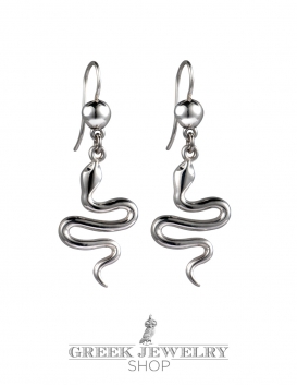 Greek Minoan silver Snake Earrings. Hook jointed earrings