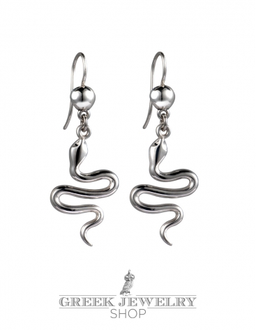 Greek Minoan silver Snake Earrings. Hook jointed earrings