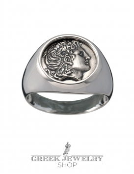Alexander the great coin ring. Silver pinky ring with coin