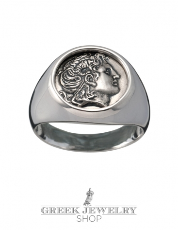 Alexander the great coin ring. Silver pinky ring with coin