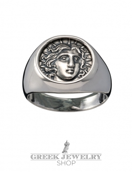 Rhodes island - city of Rhodes jewelry - Helios ancient sun god. Greek pinky (signet) coin ring 