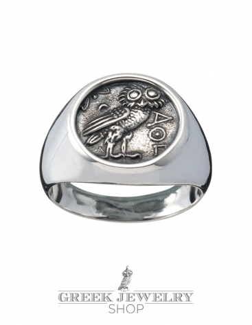 Greek Owl ring from silver. Pinky-ring