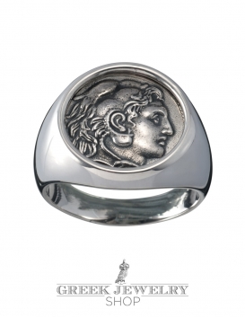 Herakles/Hercules Greek chevalier coin silver signet ring