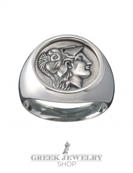 Greek Jewellery shop Silver Athena signet coin ring 
