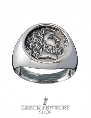 Zeus coin silver Greek coin ring for men