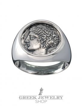 Arethousa - Artemis - Persephone Greek Goddess silver coin ring. Fine Greek Jewelry