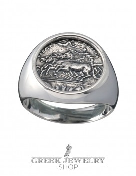 1120 Syracuse, Sicily charioteer crowned by Nike (victory) chevalier coin ring, (L)