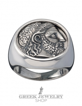 Large Phillip II Macedon Men's coin ring depicting Zeus from silver