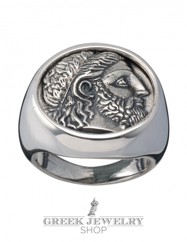 Large Phillip II Macedon Men's coin ring depicting Zeus from silver