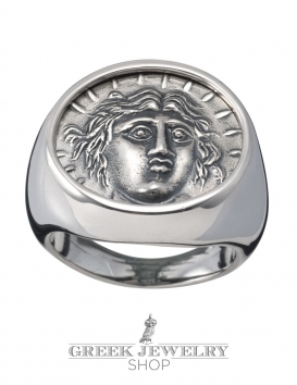 Rhodes island (city)- Apollo - Helios ancient sun god chevalier coin ring for men