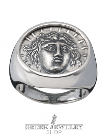 Rhodes island (city)- Apollo - Helios ancient sun god chevalier coin ring for men
