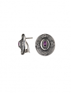 1283 Hellenistic oval Greek earrings with rubies