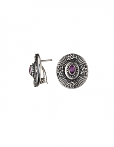1283 Hellenistic oval Greek earrings with rubies