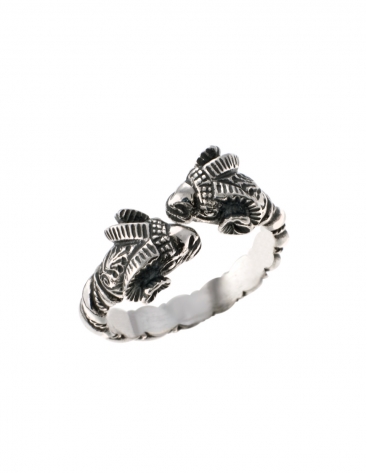 34/S Hand-coiled Double headed Sterling Silver Ancient ram torc ring