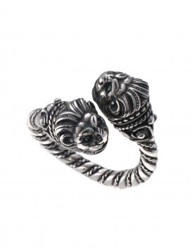 38/S Hand-coiled Silver Double Headed Lion Torc Ring
