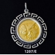 1207/E Large Helmetted Athena Coin Pendant with Greek Key Pattern ( Gold Plated)