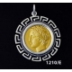 1210/E Large Chalkidian League God Apollo Coin Pendant with Greek Key Pattern ( Gold Plated)