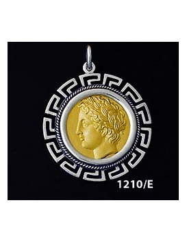 1210/E Large Chalkidian League God Apollo Coin Pendant with Greek Key Pattern ( Gold Plated)