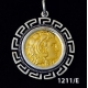1211/E Large Alexander The Great (Hercules) Coin Pendant with Greek Key Pattern ( Gold Plated)