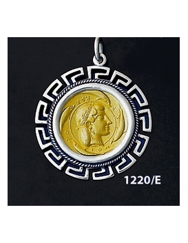 1220/E Large Syracuse  Arethousa Coin Pendant with Greek Key Pattern ( Gold Plated)