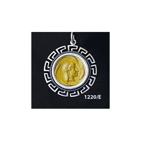 1220/E Large Syracuse  Arethousa Coin Pendant with Greek Key Pattern ( Gold Plated)